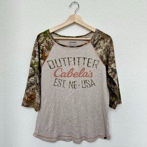🌟 Women's Cabela's Baseball Tee - Camo Sleeves, Size Medium 🌟